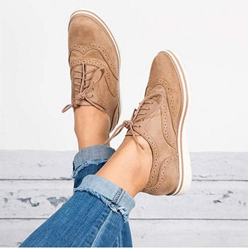Chaussures Derby Femme - Cuir Velours - Détail Brogue - Lacets - Semelle Confortable