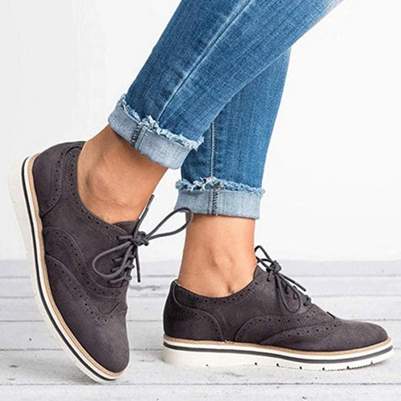 Chaussures Derby Femme - Cuir Velours - Détail Brogue - Lacets - Semelle Confortable