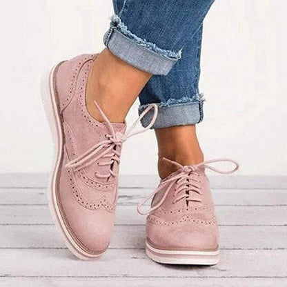 Chaussures Derby Femme - Cuir Velours - Détail Brogue - Lacets - Semelle Confortable