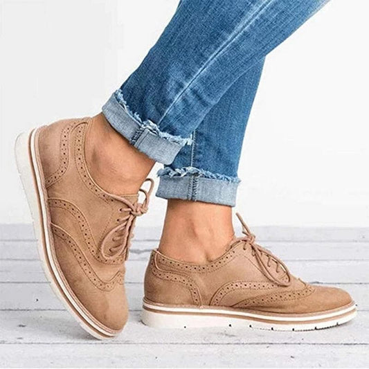 Chaussures Derby Femme - Cuir Velours - Détail Brogue - Lacets - Semelle Confortable