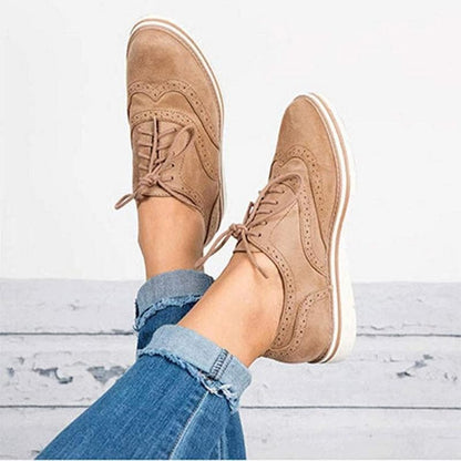 Chaussures Derby Femme - Cuir Velours - Détail Brogue - Lacets - Semelle Confortable
