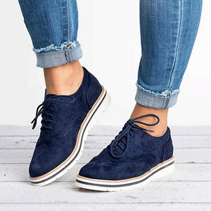 Chaussures Derby Femme - Cuir Velours - Détail Brogue - Lacets - Semelle Confortable