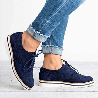 Chaussures Derby Femme - Cuir Velours - Détail Brogue - Lacets - Semelle Confortable