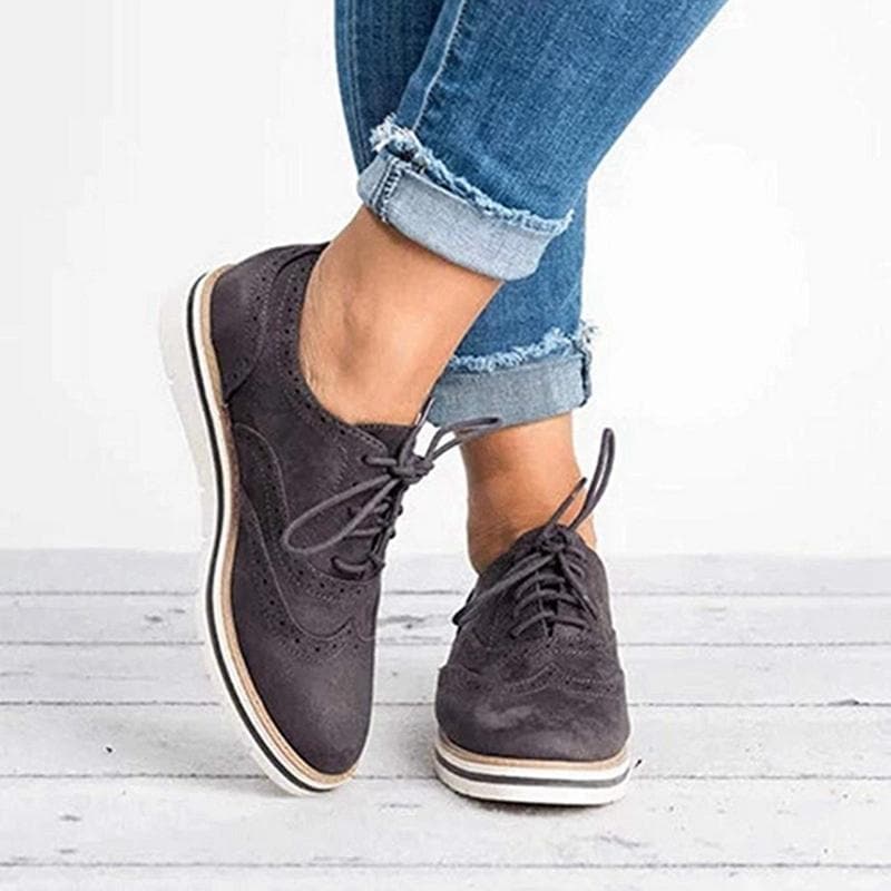 Chaussures Derby Femme - Cuir Velours - Détail Brogue - Lacets - Semelle Confortable