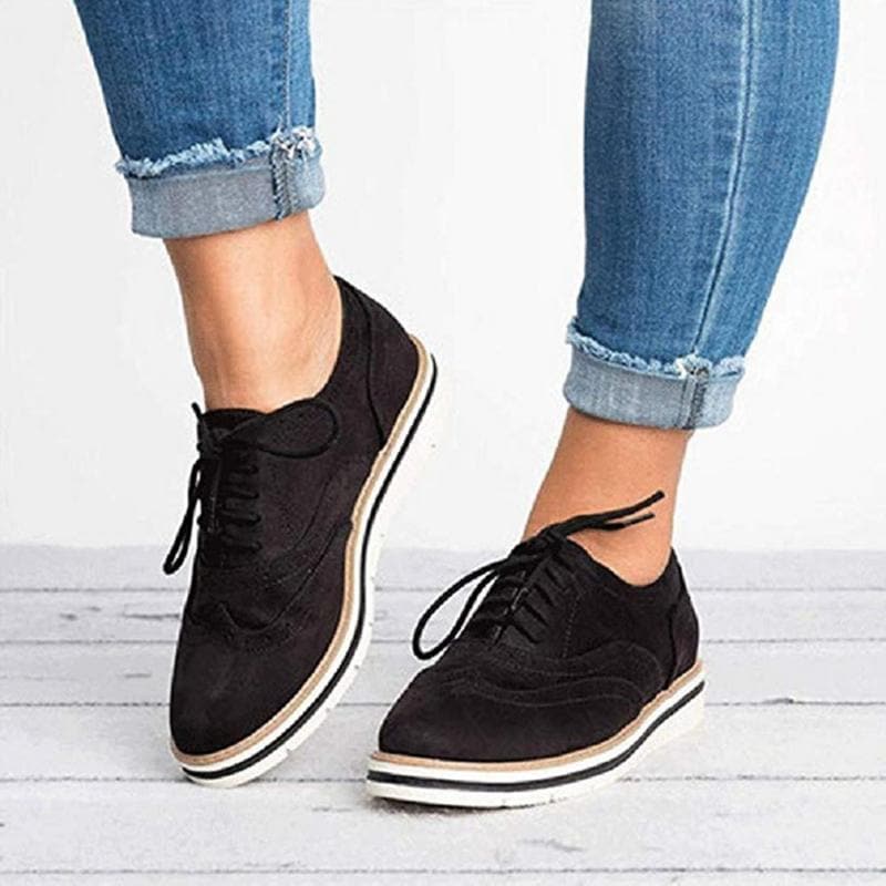 Chaussures Derby Femme - Cuir Velours - Détail Brogue - Lacets - Semelle Confortable